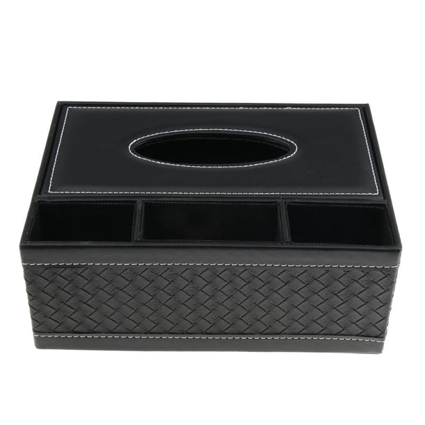 Caja de pañuelos rectangular de cuero sintético, funda para porta pañuelos, dispensador de servilletas de papel Tejido negro S