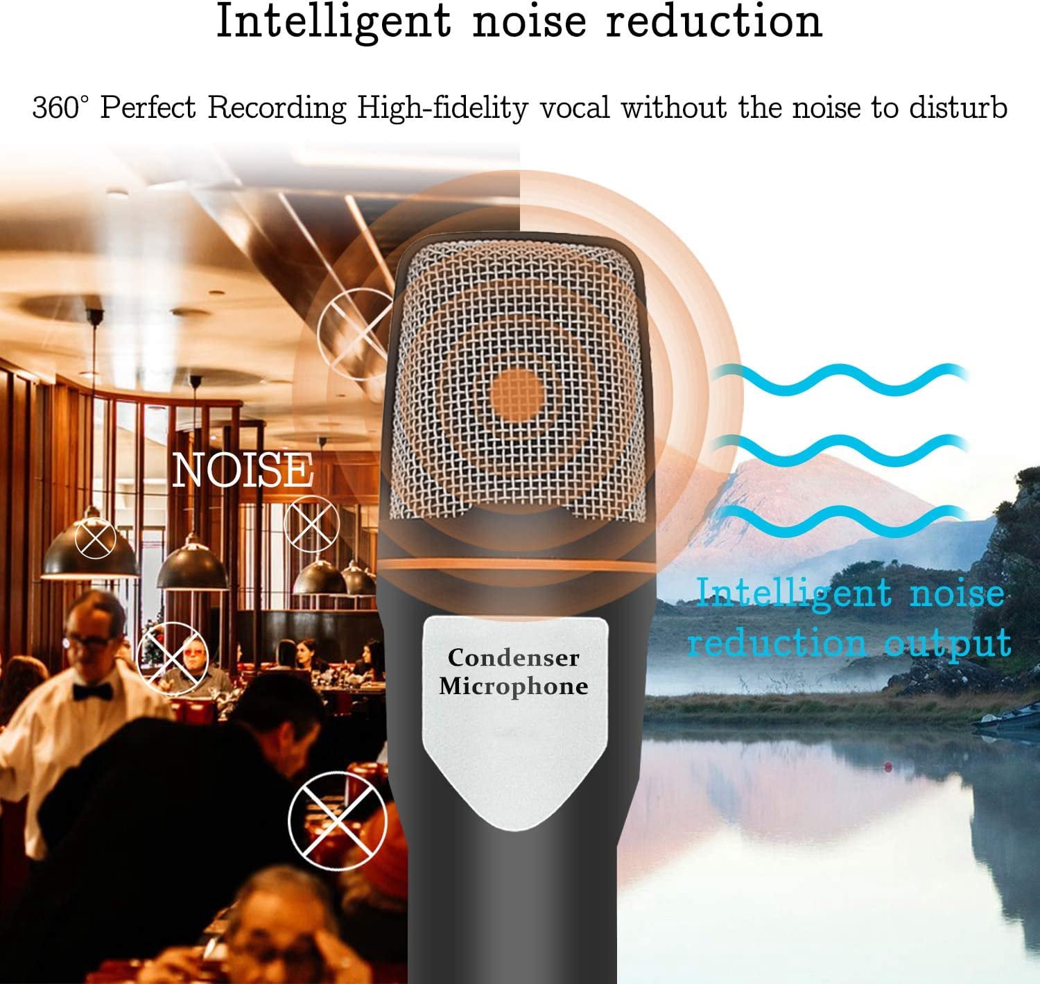 NOGIS PC Microphone with Mic Stand Professional 3.5mm Jack Recording Condenser Microphone Compatible with PC Laptop iPad iPhone Mac-Recorder Singing Gaming