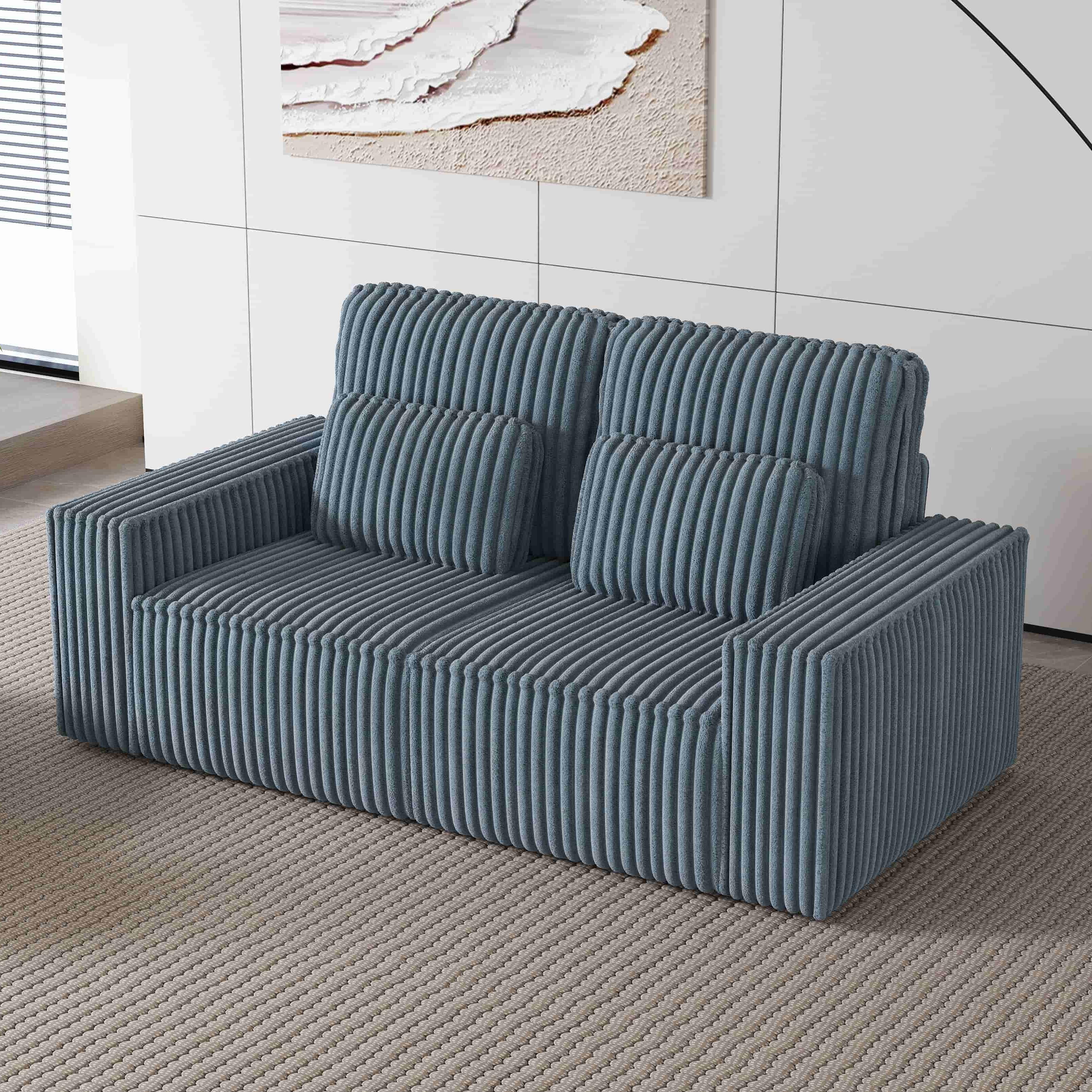 BSHTI Classic Corded Comfort Sofa with Pillows, Double-seater sofa, Corduroy Upholstery, removable back cushions, Easy to assemble, Dark Gray