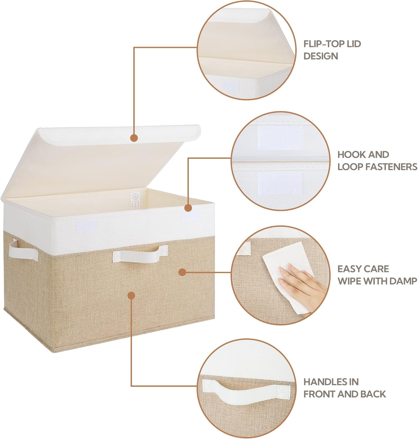GRANNY SAYS Extra Large Storage Boxes with Lids, Decorative Storage Bins, Shelf Baskets, Clothes Storage and Organization, White/Khaki, 2-Pack
