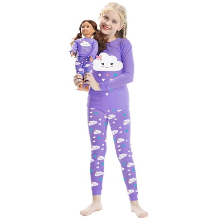 

Babyroom Girls Matching Doll&toddler 4 Piece Cotton Pajamas Toddler Sleepwear size 7 Purple