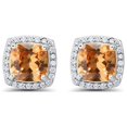 thumbnail image 2 of 10k White Gold 3 Ct Created Halo Princess Cut Plated Citrine Stud Earrings by Paris Jewelry, 2 of 2