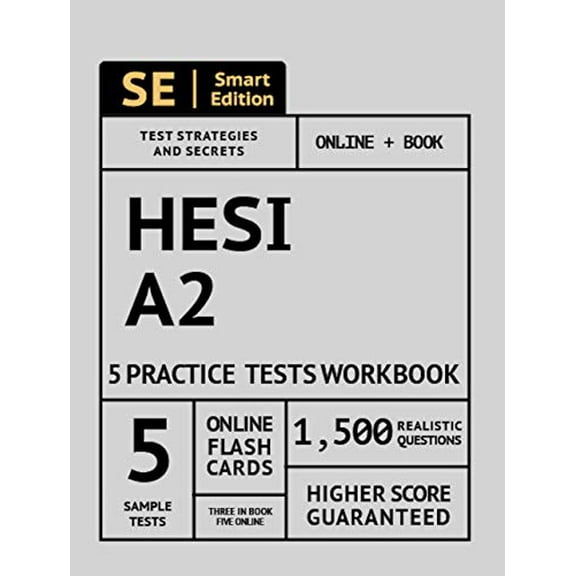 Pre-Owned HESI A2 Practice Tests Workbook: 5 Full Length Both In Book   Online, 1,500 Realistic Questions and Online Flashcards for all subjects ... Paperback