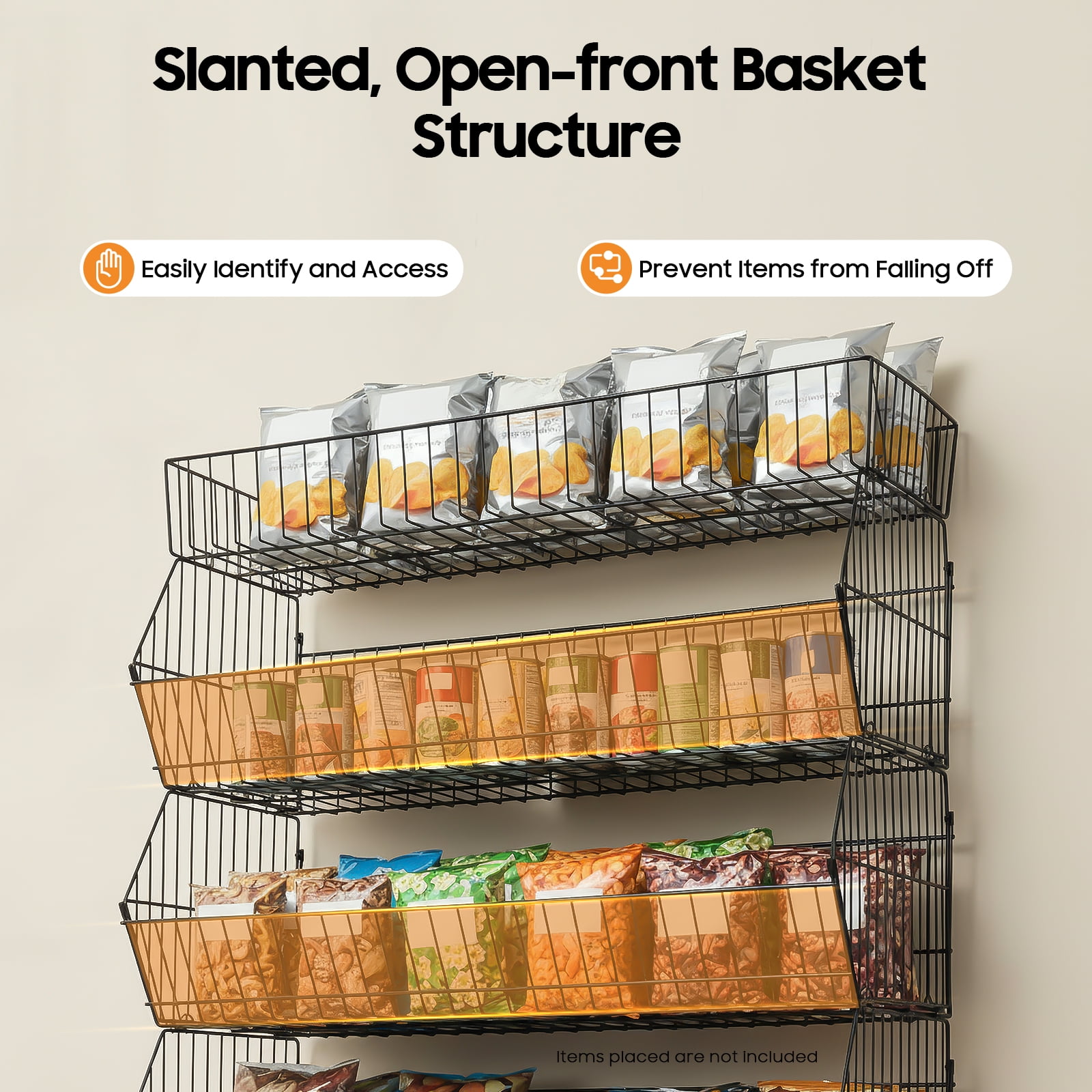 DUYIWAA 5 Layers Retail Display Rack Wire Grid Shelf Fruit Vegetable Snack Storage Basket with 4 Pulleys Black