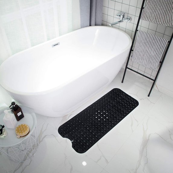 Extra Long Bath Tub & Shower Mat 39x16, Wet Floor Non Slip for Elderly & Kids Bathroom, 30% Longer Bathtub Mats,Suction Cups, Drain Holes, Machine Wash, Black