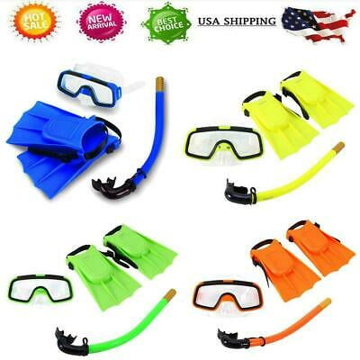 Mask Diving Set Snorkel Kids Silicone Fins Swimming Tube Scuba Gear Foot -