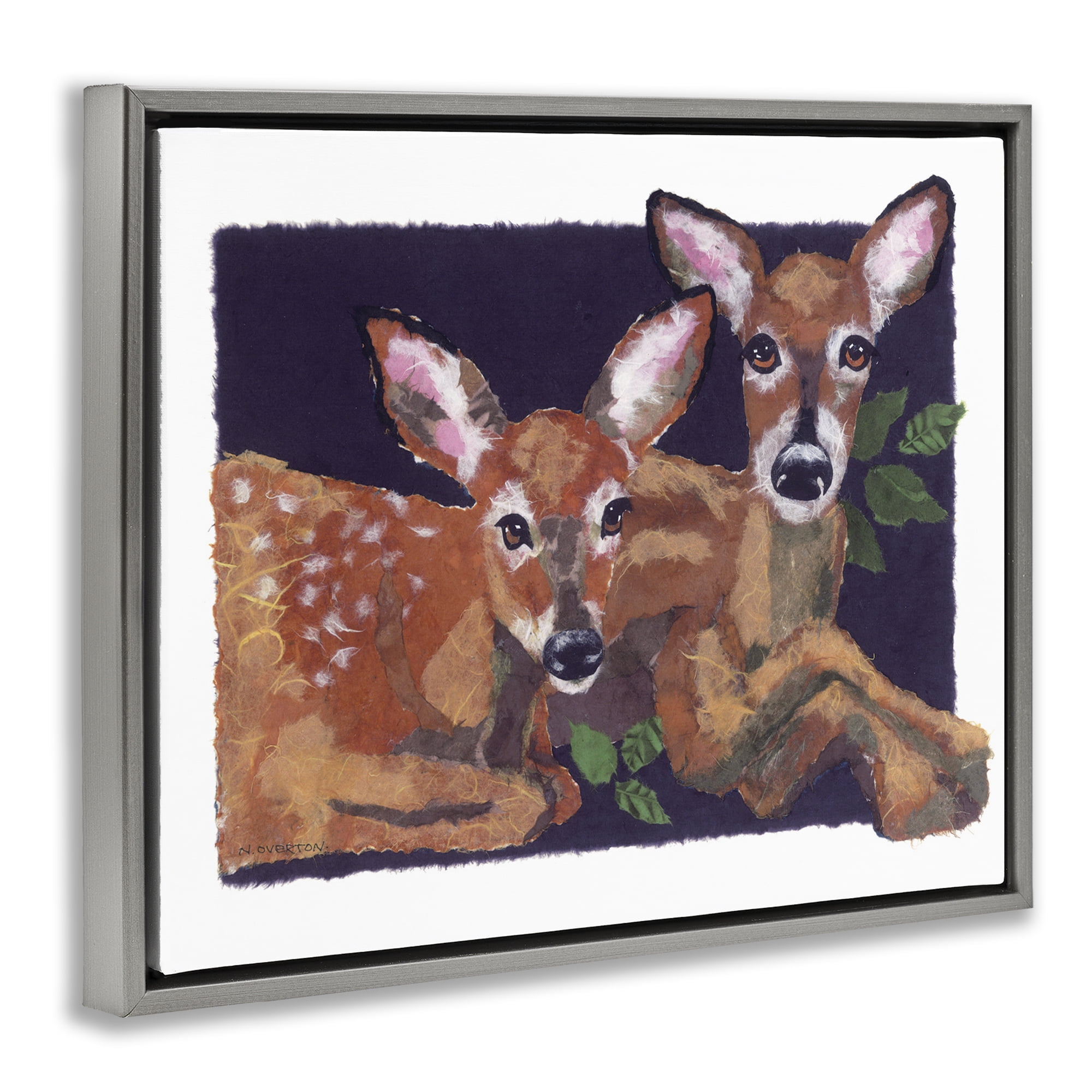 Stupell Industries Fawn Siblings Portrait Animals & Insects Painting Gray Floater Framed Canvas Art Print Wall Art, 31 x 25