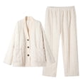 thumbnail image 3 of FAIWAD Women's Warm Plush Thicken Pajamas Set Flannel Button Pocket Coat and Long Sleeve Pants Sleepwear Suit, 3 of 6