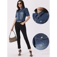 thumbnail image 2 of DARING DIVA Women's Short Puff Sleeves Button-Down Denim Jacket XS Blue, 2 of 6