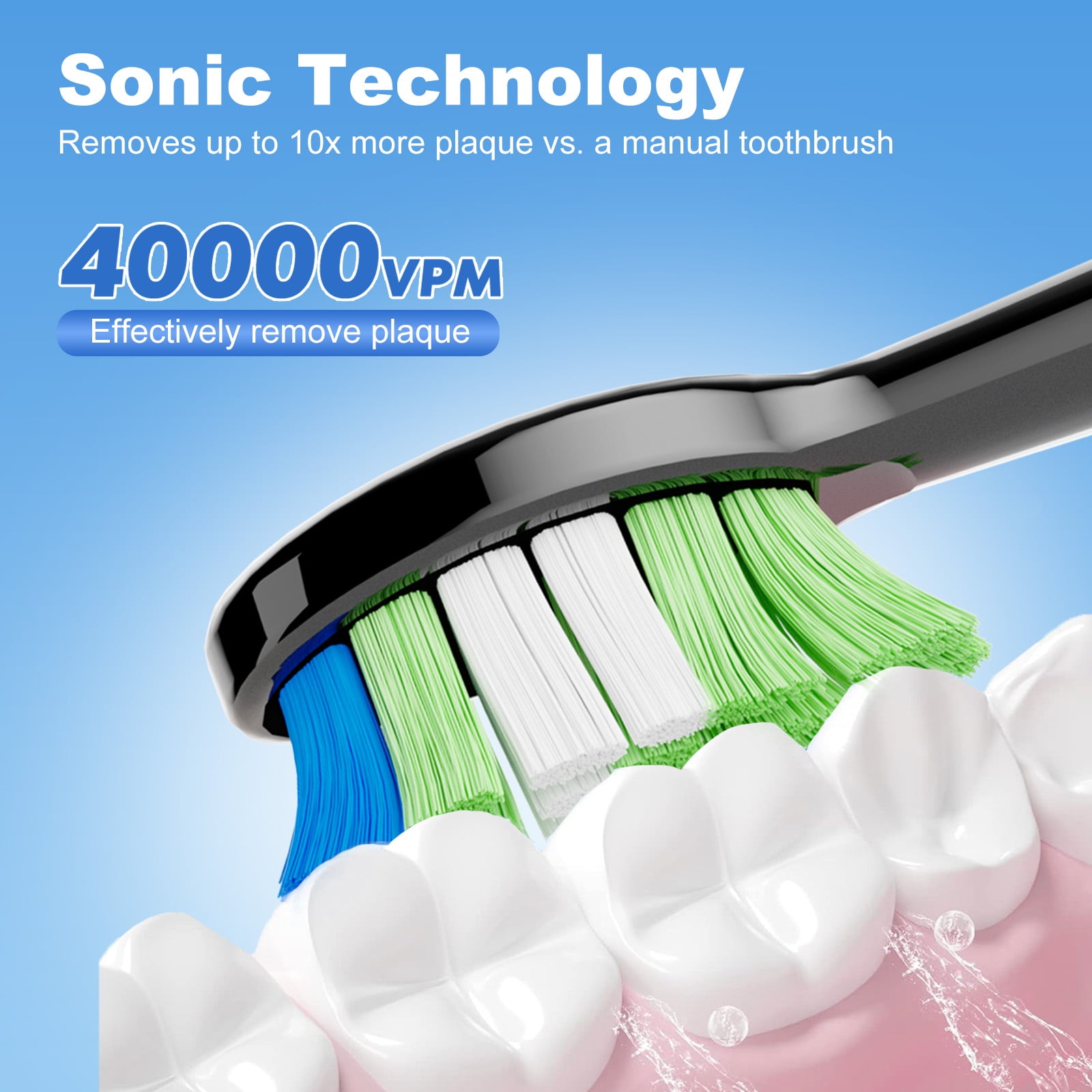 JTF Sonic Electric Toothbrush for Adults and Kids with Travel Case and 6 Brush Heads, 5 Modes 40000 VPM Rechargeable Power Toothbrush with Wireless Charger, IPX7 Waterproof 60-Day Battery Life, Black