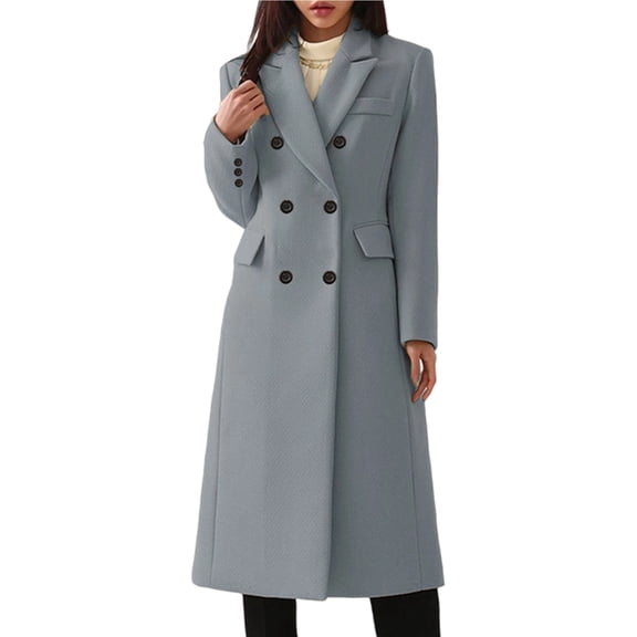 Women'S Classic Notched Lapel Double-Breasted Warm Pea Coat Overcoat with Pockets Gray M