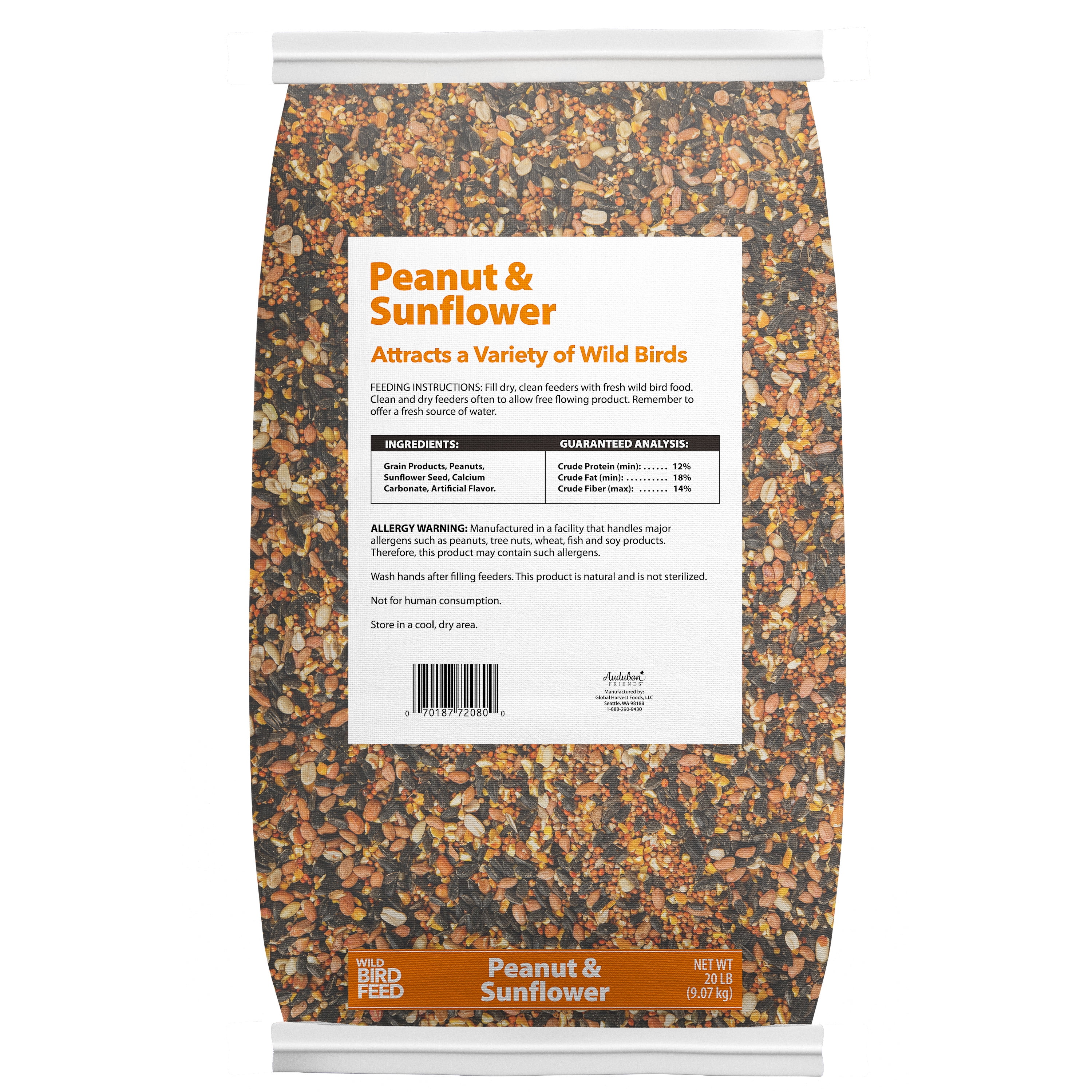 (3 pack) Peanut & Sunflower Wild Bird Feed and Seed, Dry, 1 Count per Pack, 20 lb. Bag