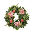 thumbnail image 3 of Corona de hortensias rosas, corona de flores artificiales para puerta delantera, corona colgante de primavera para Festival de Primavera, celebración Macarena Corona de hortensias, 3 of 8