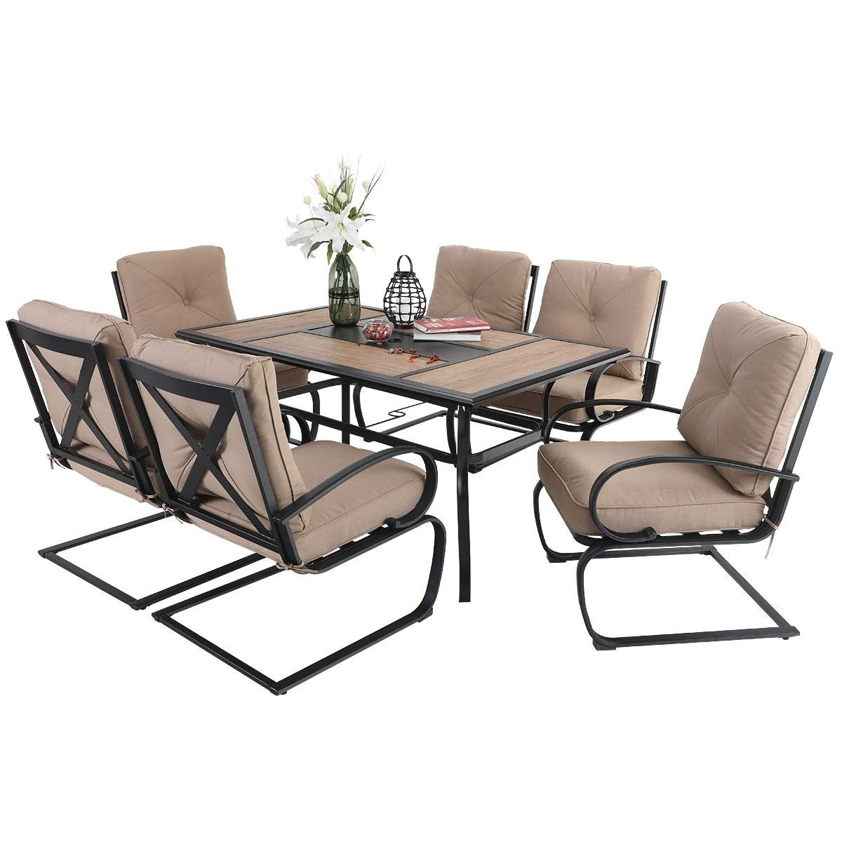 7Piece Patio Dining Set 6 Piece Cushioned Spring Motion Dining Chair