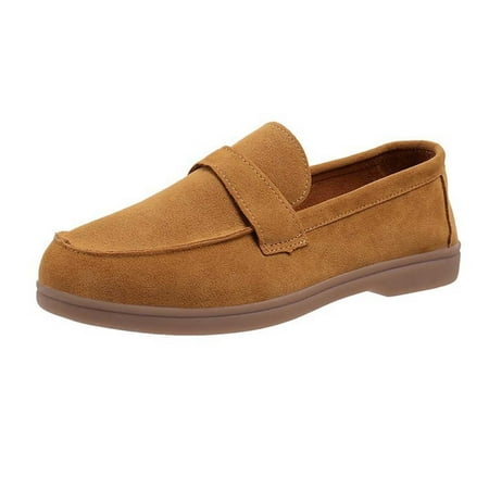 hopeusnice Clearance Women s Suede Leather Loafers Slip On Driving Shoes Comfortable Breathable Flat Shoes Driving Shoes Khaki 35