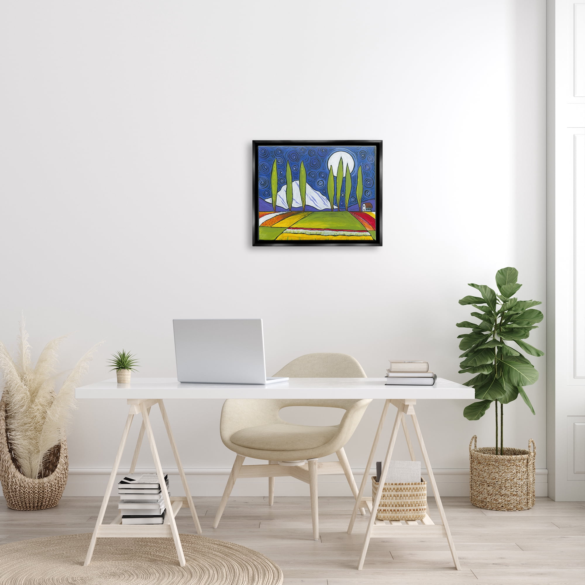 Stupell Industries Modern Farmland Crops Abstract Sky Swirls Pattern Painting Jet Black Floating Framed Canvas Print Wall Art, Design by Ben Mann
