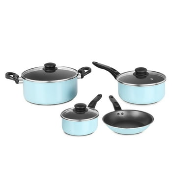 Mainstays 7 Piece Non-Stick Cookware Set Aluminum Mint, Dishwasher Safe