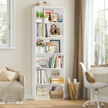 Homfa 6 Tier Tall Bookshelf and Bookcase, Wooden Bookcase Display Shelf for Living Room Home Office Library Storage, White