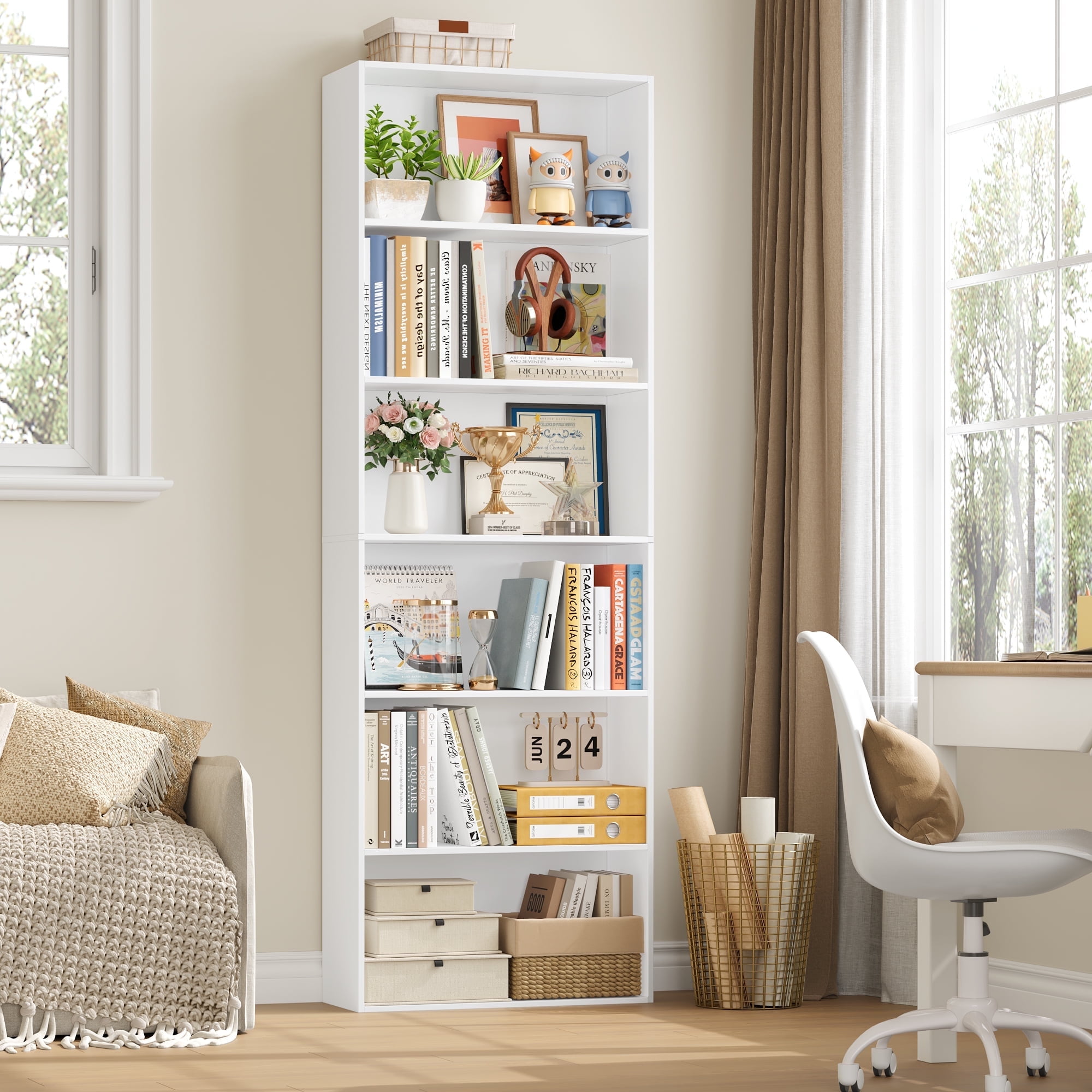 Homfa 6-Tier Tall Wooden Bookshelf, White photo 1
