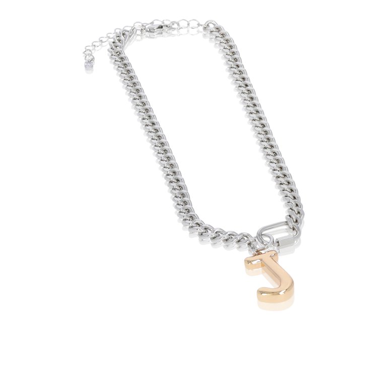 No Boundaries Mixed Metal Initial Bubble Letter J Necklace, 1