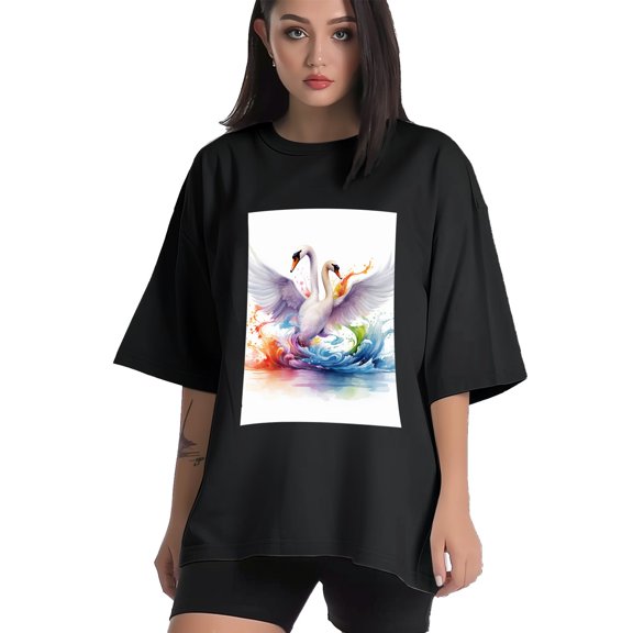 Plus Size Shirt for Women Black Tops for Women Short Sleeves Shirt for Women Swans 1 T Shirt Crewneck Shirt for Women XS