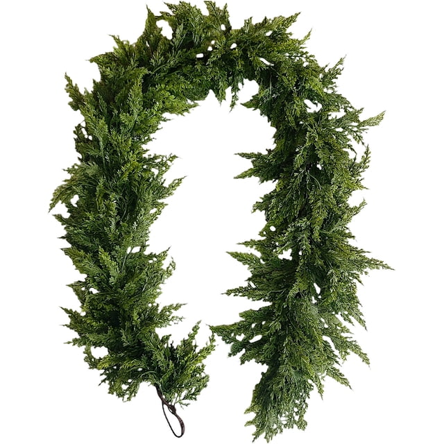 Couronne en Cèdre Matériau en Caoutchouc Souple Texture Réaliste Flexible Épaisse Verte Durable Résistante aux Intempéries pour Cheminée Intérieure Extérieure Fête