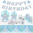 thumbnail image 2 of Suministros de decoración con tema de copo de nieve, platos de papel, vasos, Pancarta, Reina de la nieve congelada, dibujos animados, boda, Baby Shower, 2 of 5