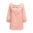 thumbnail image 6 of Linen Tops for Women Bow Tie Front Neck 3/4 Puff Sleeve Casual Blouse Loose Fit Soft Summer Daily Tops by Yigetop Pink S, 6 of 6