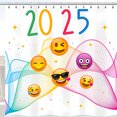 thumbnail image 1 of Colorful 2025 Shower Curtain with Faces & Rainbow Waves - Fun Cheerful Bathroom Decor, 1 of 4