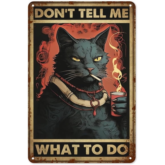 Plaque en Tôle Métallique Vintage « don't tell me what to Do » - Déco Rétro Chat Noir, Plaque en Tôle, Déco pour Maison, Chambres, Cuisine, Bars, Pubs, Garages, Jardins, Patios, Porches - 8x12 Pouces