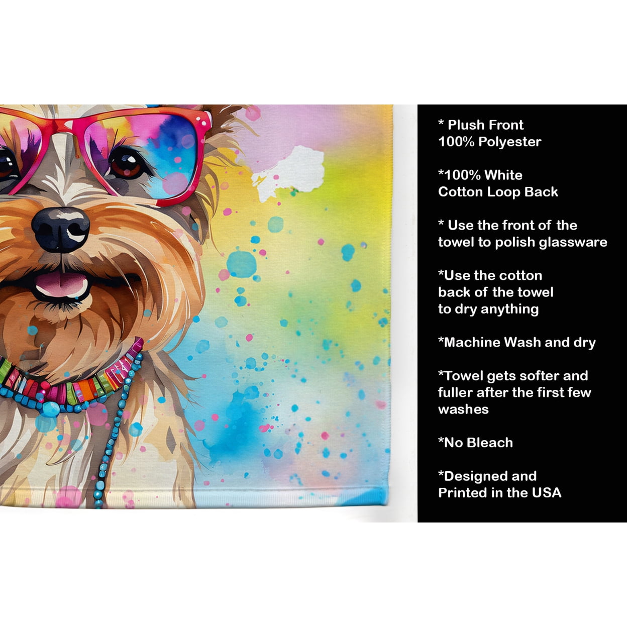 Yorkshire Terrier Hippie Dawg Kitchen Towel 15 in x 25 in