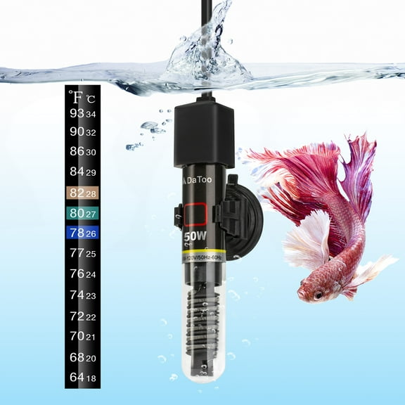 DaToo Mini Aquarium Heater 50W Small Fish Tank Heater 50 Watt with Free Thermometer Sticker