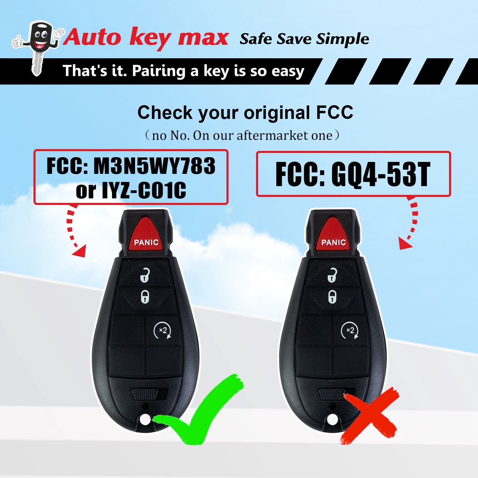 Replacement Smart Key Fob with DIY Setup Tool Compatible for 2011-2013 Dodge Durango , 2008-2016 Dodge Grand Caravan, 2009-2010 Dodge Journey/Charger, Keyless Entry Remote FCCID IYZ-C01C