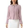 thumbnail image 1 of BLAZERS DE OFICINA DE MUJER ELEGANTE CON CUELLO PETER PAN Y MANGAS LARGAS, HEM RUFFLE, ABOTONADO, TAMAÑO XL, ROSA, 1 of 6