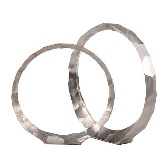 Modern Metal Sculptures - Abstract Aluminum Decor for Home & Office - Contemporary Geometric Art for Living Room, Bedroom, Desk - Set of 2; 14" 11& 17" Inches, Silver