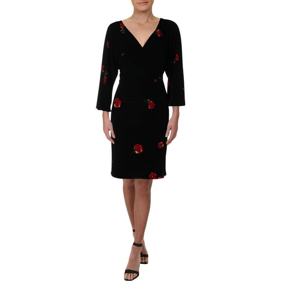 Lauren Ralph Lauren Womens Floral Print V-Neck Mini Dress Black 4