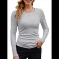 thumbnail image 1 of Camisetas Básicas Ajustadas Informales de Cuello Redondo y Larga Acanaladas para Mujer Flor Gris XXL, 1 of 6
