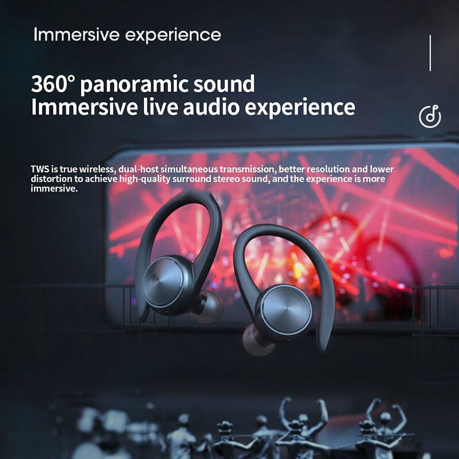 TWS Bluetooth Earphones With Microphones Sport Ear Hook LED Display Wireless Headphones HiFi Stereo Earbuds Waterproof Headsets