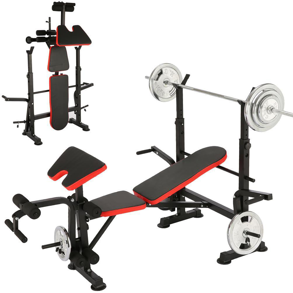 Folding Weight Bench Max Load 330lbs Adjustable Olympic Weight Bench Set with Barbell Rack Leg