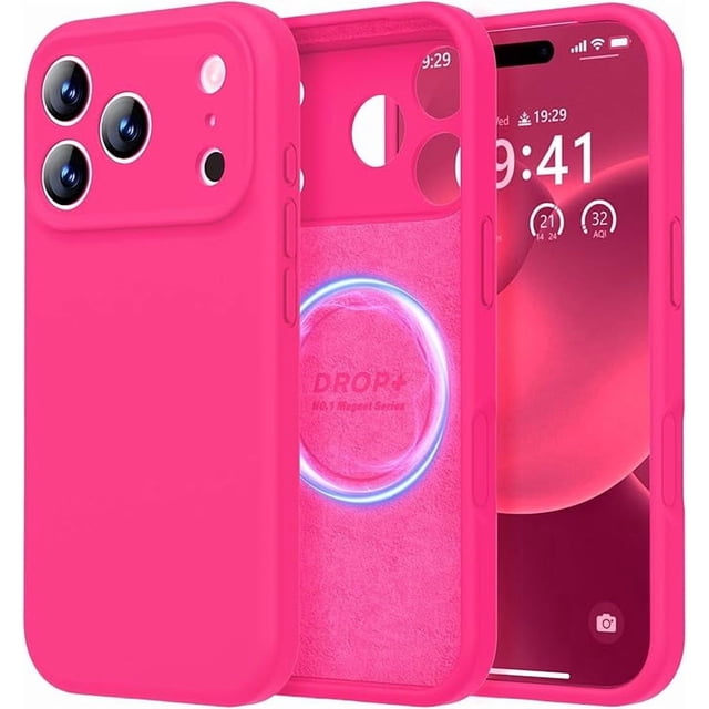 Funda de Silicona Premium, Forro de Microfibra, a Prueba de Golpes, para iPhone 17 Pro Max 6.9", Rosa Intenso