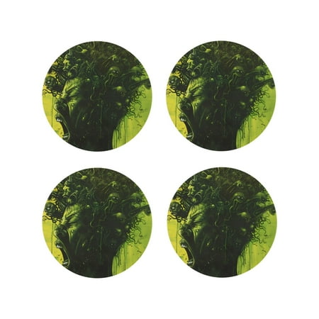 

Vsdgher Screaming Horror Art Leather Coasters for Drinks Durable Drink Coasters 4 Set for Tabletop Protection Luxurious Home Décor and Housewarming Gift-Round Shape