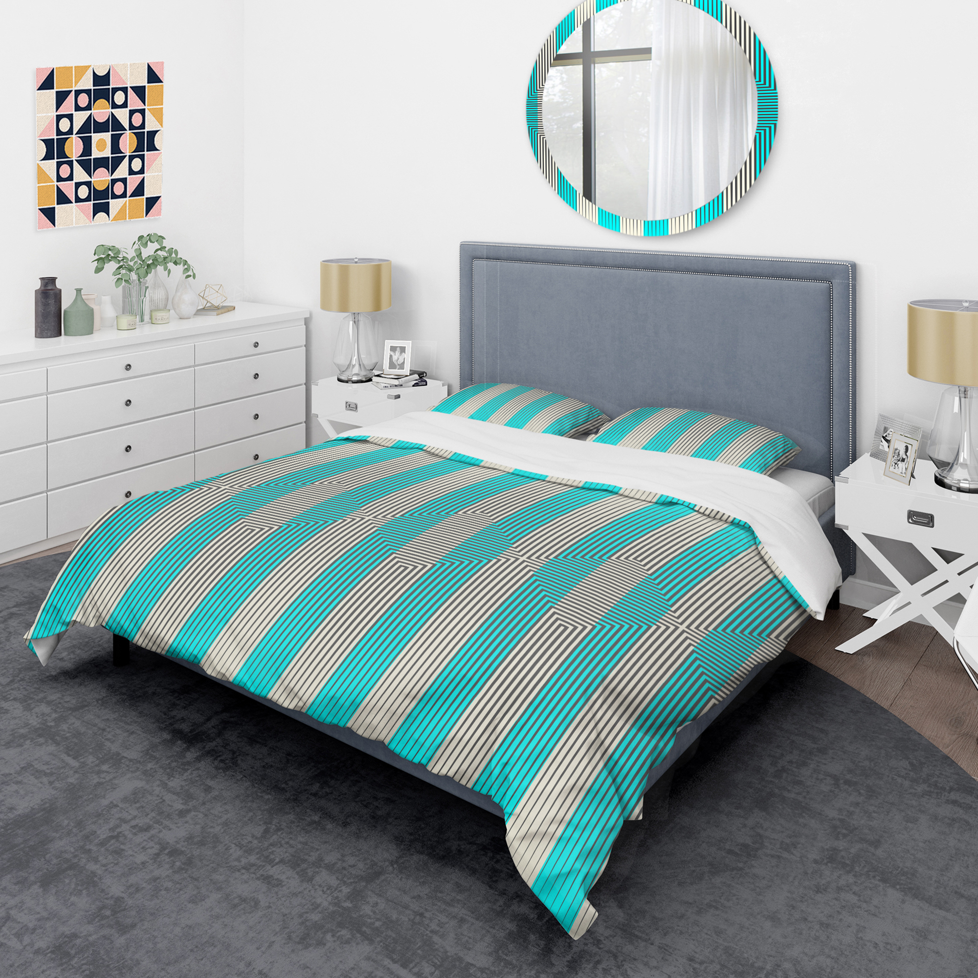 Designart 'Light Blue Striped Pattern' Mid-Century Modern Duvet Cover Set