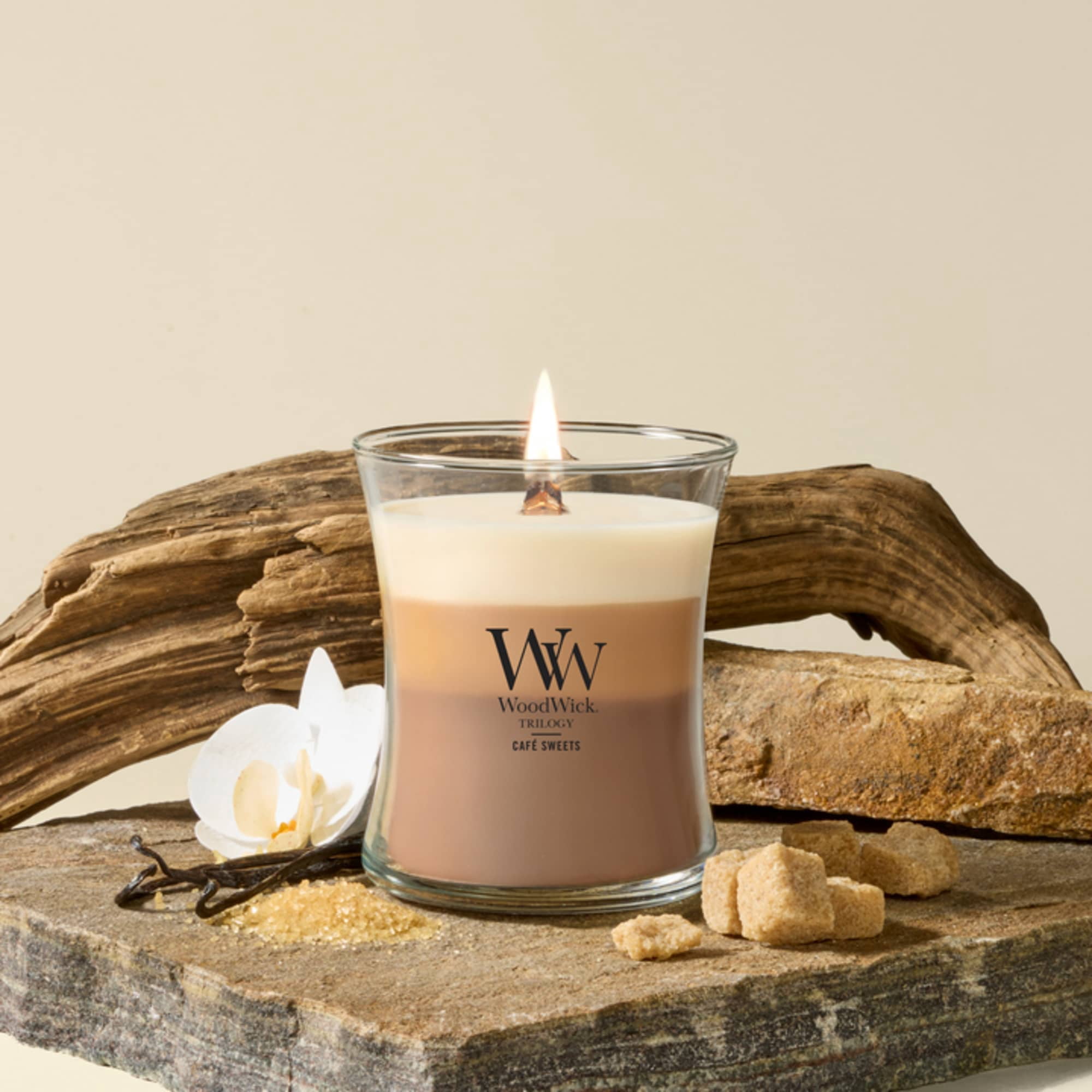 (4 pack) WoodWick Medium Hourglass Trilogy Scented Candle, Café Sweets, 9.7 oz