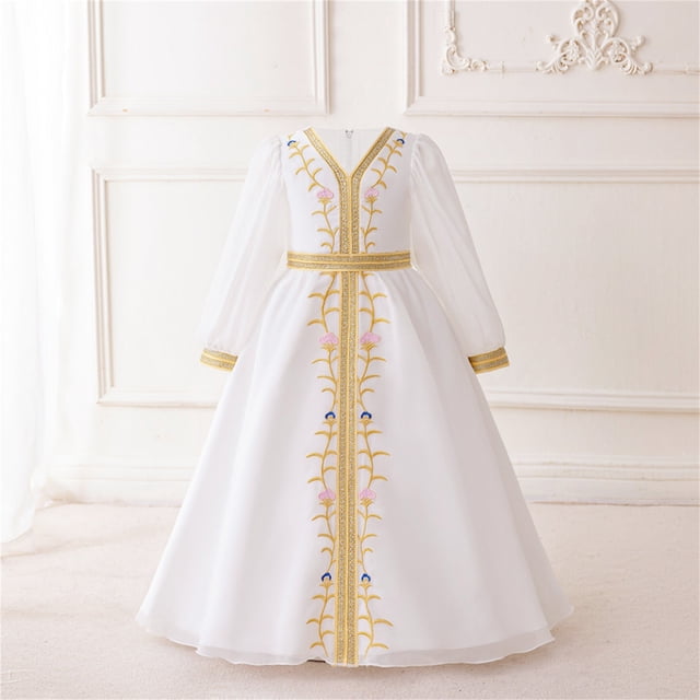 Cowsor Muslim Girls' Embroidered Princess Dress – Long Sleeve, with Bag (4-8Y)