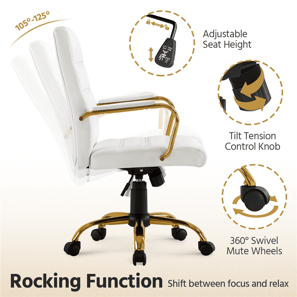 Alden Designs Mid-Back Executive Swivel Office Chair with Metal Frame and Arms, White