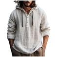 thumbnail image 2 of Linen Hoodie for Men, Long Sleeve Lightweight Button Up, Loose Breathable Boho Beach Hooded Shirt White 2XL, 2 of 5