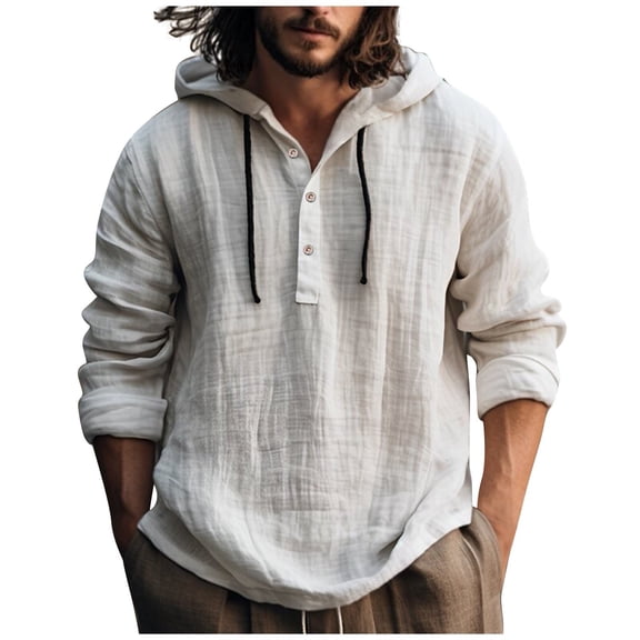 New Men's Casual Blouse Cotton Linen T-Shirt Loose Tops Long Sleeve Tee Shirt Spring Autumn Casual Men's Shirts Hoodie