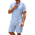 thumbnail image 2 of LEKWK Men Linen Sets Outfits 2 Piece Short Sleeve Loose Fit Collared Tops and Drawstring Shorts Breathable Summer Casual Beach Vacation Resort Wear, 2 of 9