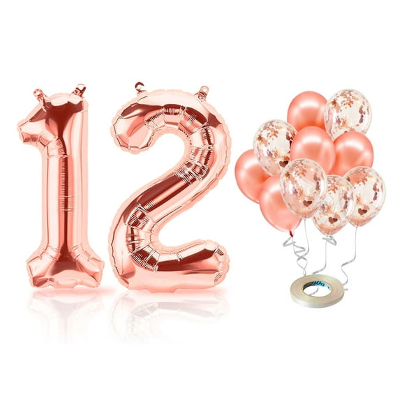 PARIS PRODUCTS - 12th Birthday Rose Gold Balloons & Number 12 Mylar Balloon, 12th Birthday Party Decor, 12th Birthday Decorations for Girl, Double Digits Birthday Decorations Girl 12