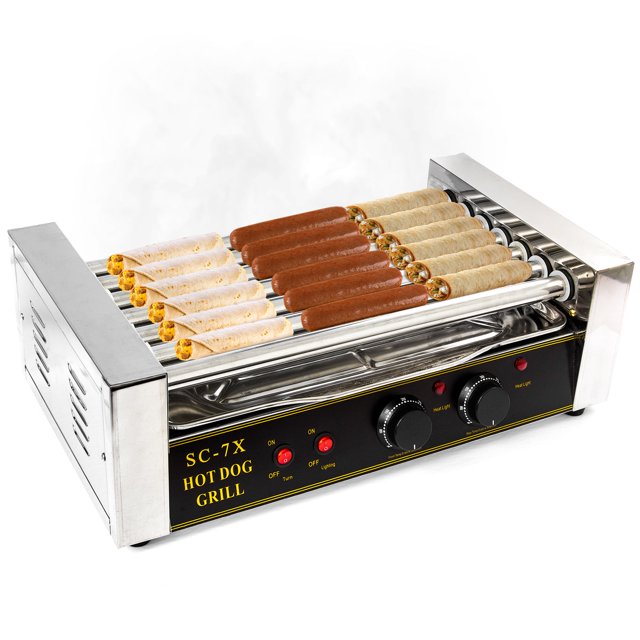 Biltek Rouleau de Gril pour Hot-Dogs Commercial 18 Machine Chauffe-Hot-Dogs Cuiseur Machine 7 Rouleaux